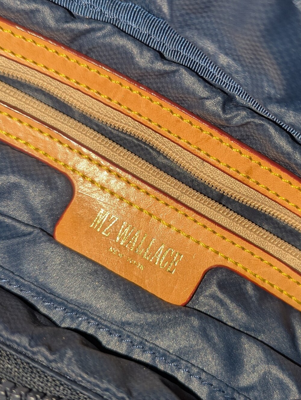 MZ Wallace Metro Quilted Sling Navy /Waist Bag with Leather Pulls - Picture 9 of 14